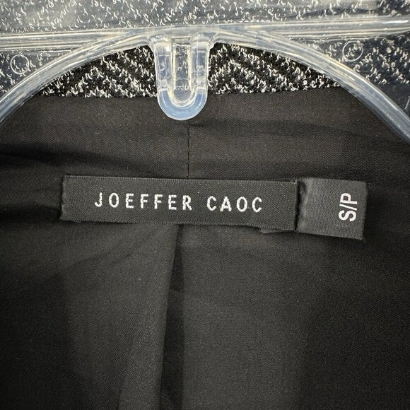 JOEFFER CAOK jacket blazer belted pockets herringbone black knit stretch S - Picture 5 of 6